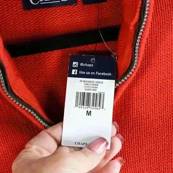 NWT Chaps Size M Red 100% Cotton 1/4 zip mock neck sweater - Picture 5 of 14